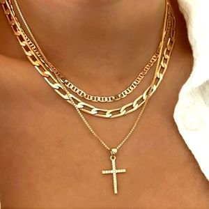 Stackable Chain Necklace Cross Shape Pendant